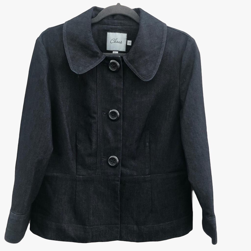CHAUS Denim Jacket buttons Womens Dark Blue Sz 10